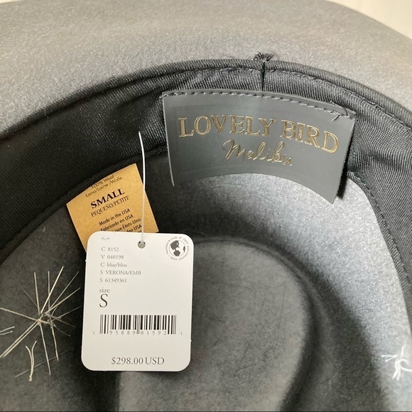 NWT Lovely Bird Malibu x Free People Gray Embroidered Distressed Wool Hat Sz S - Picture 10 of 12